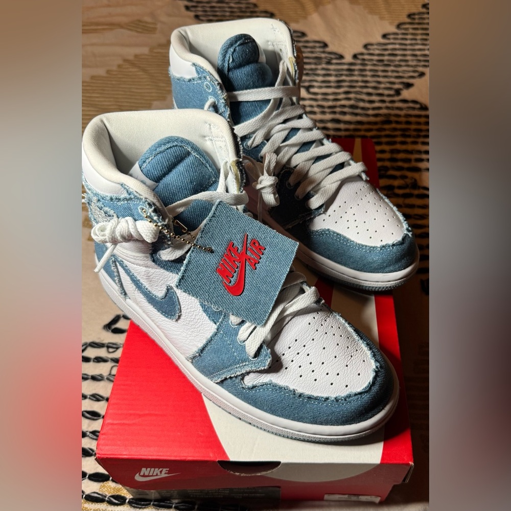 Nike White and Boarder Denim Blue High Top Sneakers